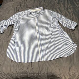 Old Navy Button Up Women's 1x The Tunic Shirt Blue White Striped 100% Cotton